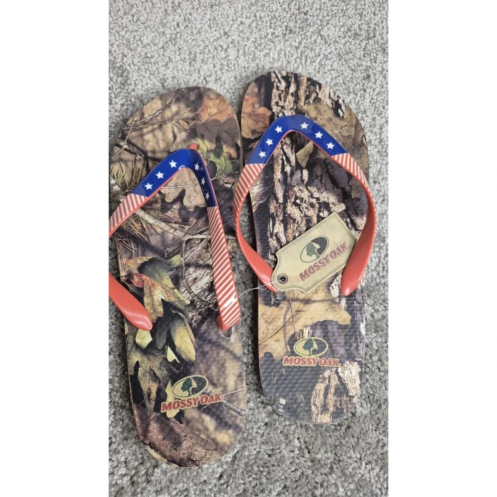 Mossy Oak Camo USA Flag Men's Flip‎ Flops Sandals | Size Large New